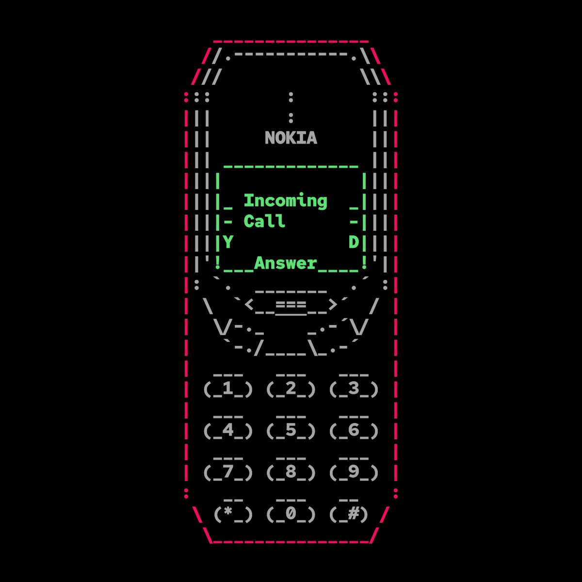Joninscii ASCII Art Nokia - Retro mobile phone created with ASCII characters
