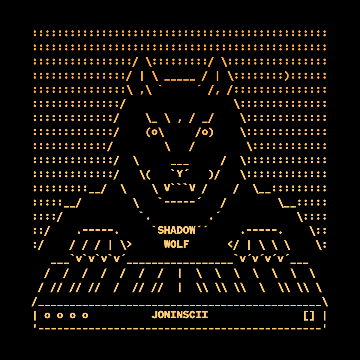 Joninscii ASCII Art Shadow Wolf Cyberzine - Animated Shadow Wolf playing synth created for Legowelt's Cyberzine made with ASCII characters